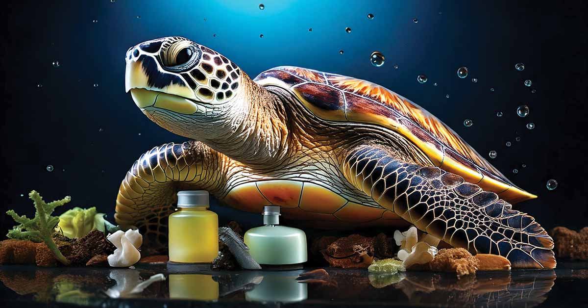 Tartaruga e embalagens de cosméticos